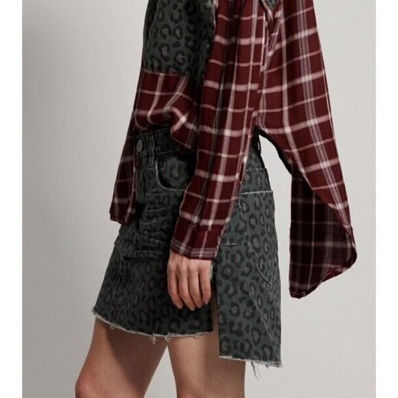 New One Teaspoon Leopard Vanguard Denim Skirt Womens 24 Mini Night Crawler - Picture 2 of 6